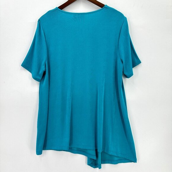 Travelers By Chicos Tunic Top Womens Short Sleeve Asymmetrical Cozumel Blue XL - Picture 2 of 10